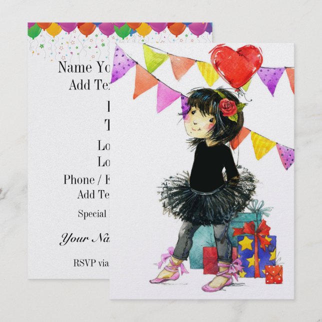 Invitations de filles mignonnes (Devant / Derrière)