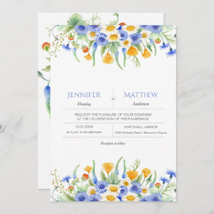 Invitations de Fleurs sauvages jaunes bleu Aquarel