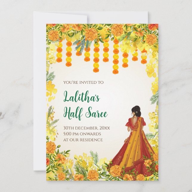 Invitations de fonction de demi-sari numérique (Devant)