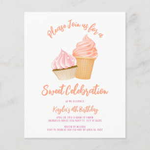 Invitations de gâteaux et de crème glacée Budget