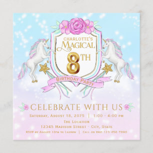 Invitations de Girls Unicorn 8e anniversaire