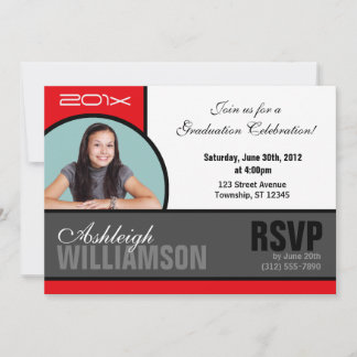 Invitations de graduation de photos en rouge et gr