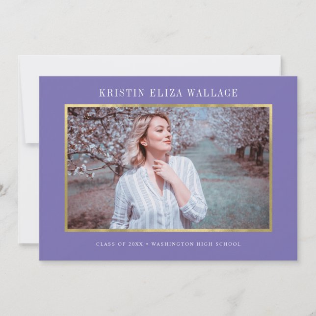 Invitations de graduation en violet et or (Devant)