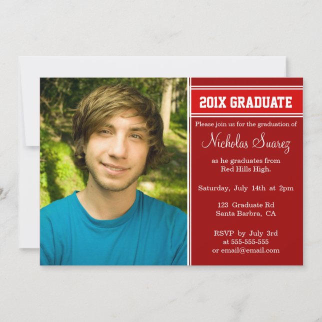 Invitations de graduation photo personnalisées rou (Devant)