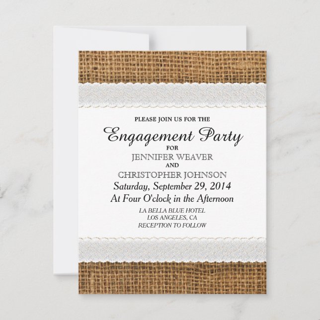 Invitations de Jute et Lace Engagement Party (Devant)