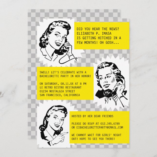 Invitations de la Bachelorette des Gray Retro Goss (Devant / Derrière)