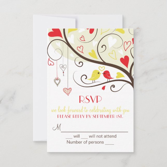 Invitations de la carte Mariage RSVP Lovebirds rou (Devant)