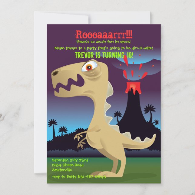 Invitations de la fête d'anniversaire du Dinosaur (Devant)