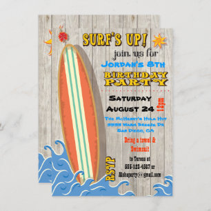 Invitations de la fête d'anniversaire du surf