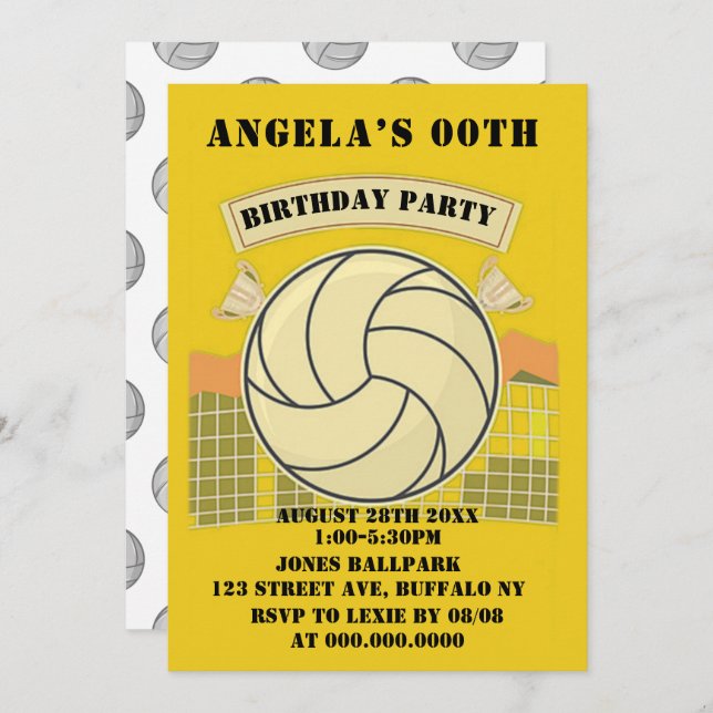 Invitations de la fête d'anniversaire du volley-ba (Devant / Derrière)