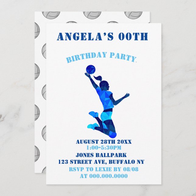 Invitations de la fête d'anniversaire du volley-ba (Devant / Derrière)