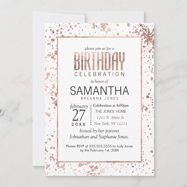 Invitations de la fête d'anniversaire rose (Devant)