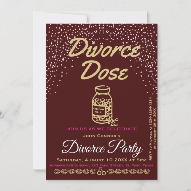 Invitations de la fête de divorce : Dose de divorc (Devant)