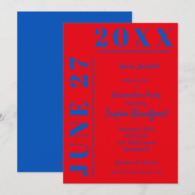 Invitations de la fête de graduation Blue and Crim (Devant / Derrière)