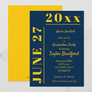 Invitations de la fête de graduation jaune et bleu