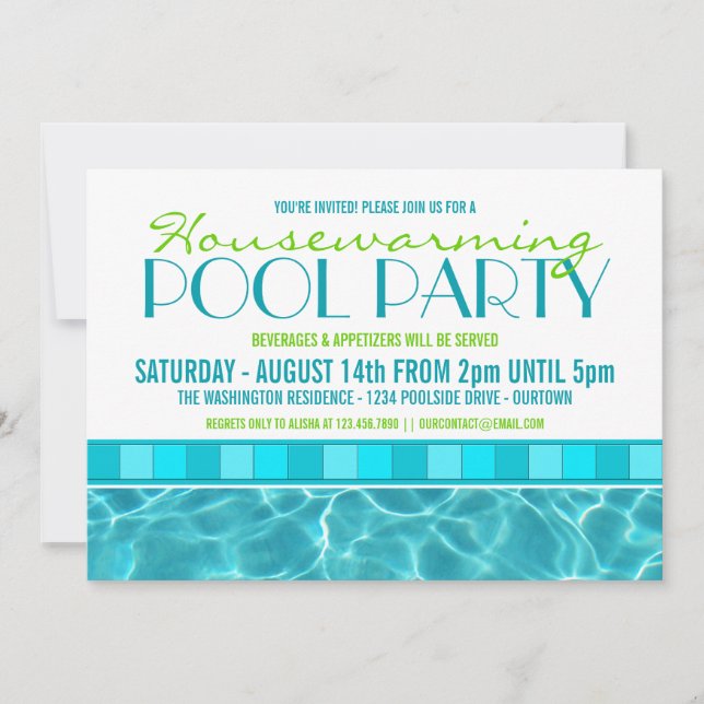 Invitations de la fête de la piscine de réchauffem (Devant)
