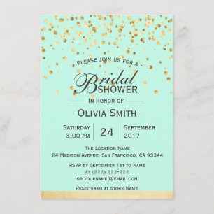 Invitations de la Fête de l'mariée Gold Mint Green