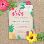 Invitations de la fête de Luau à Hawaï<br><div class="desc">Invitations de luau hawaïenne tropicale,  aux fleurs colorées et à l'ananas dessinées à la main sur un arrière - plan bronzé. Parfait pour les fêtes hawaïennes pour toute occasion !</div>