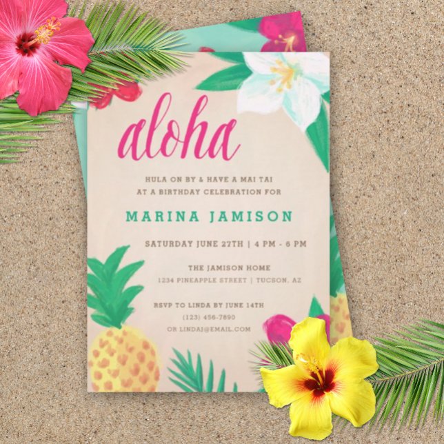 Invitations de la fête de Luau à Hawaï (aloha birthday party luau invitation)