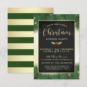 Invitations de la fête de Noël Green & Gold