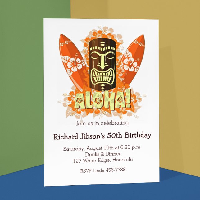 Invitations de la fête de plage Aloha Luau Tiki (Créateur téléchargé)