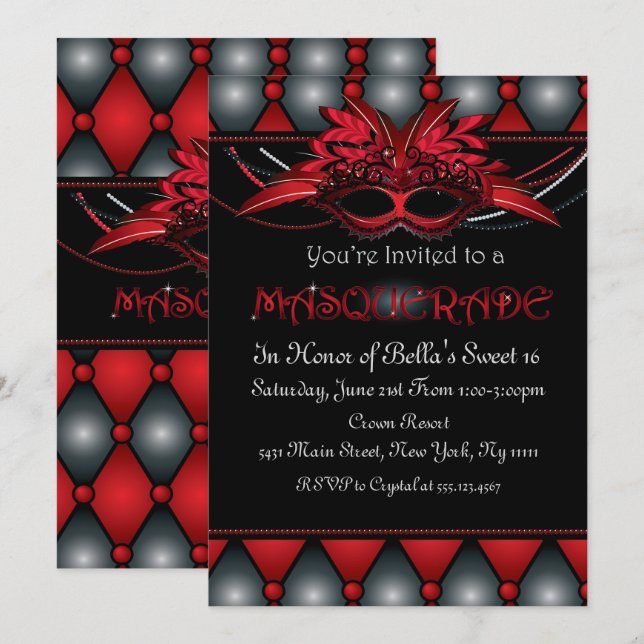 Invitations de la fête de Ruby Masquerade (Devant / Derrière)