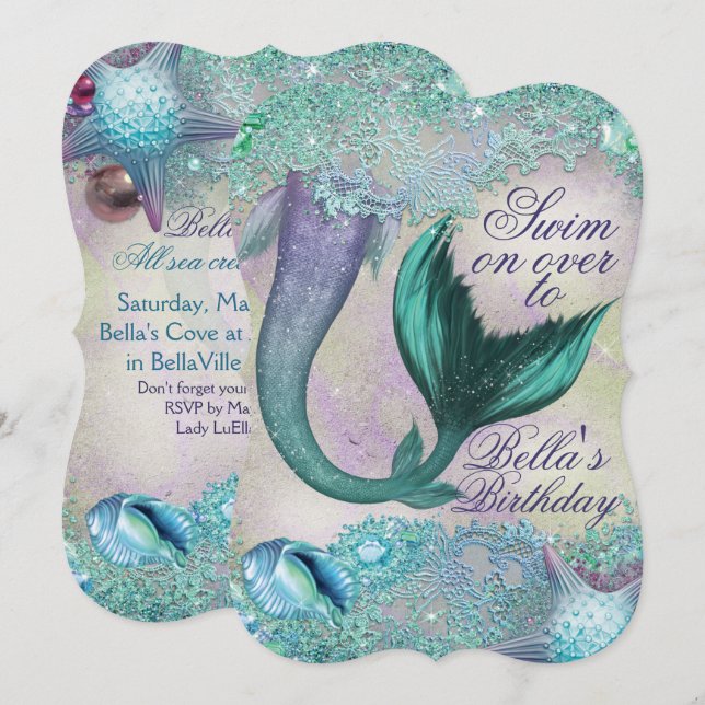 Invitations de la Fête de Sirène magique (Devant / Derrière)