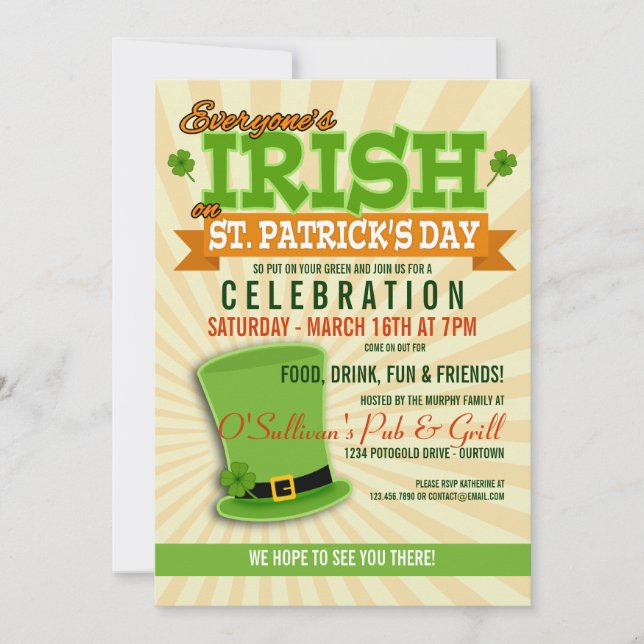 Invitations de la fête de St. Patricks Day (Devant)