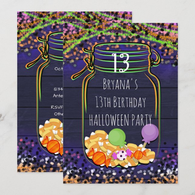 Invitations de la fête d'Halloween Candy Mason Jar (Devant / Derrière)