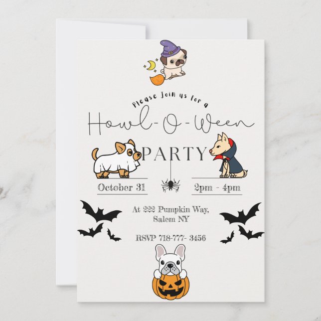 Invitations de la fête d'Halloween chien (Devant)