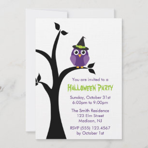 Invitations de la fête d'Halloween Chouette violet