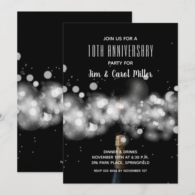 Invitations de la fête du Champagne Sparkle (Devant / Derrière)