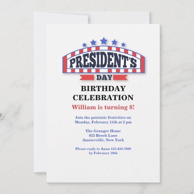Invitations de la fête du jour du président (Devant)