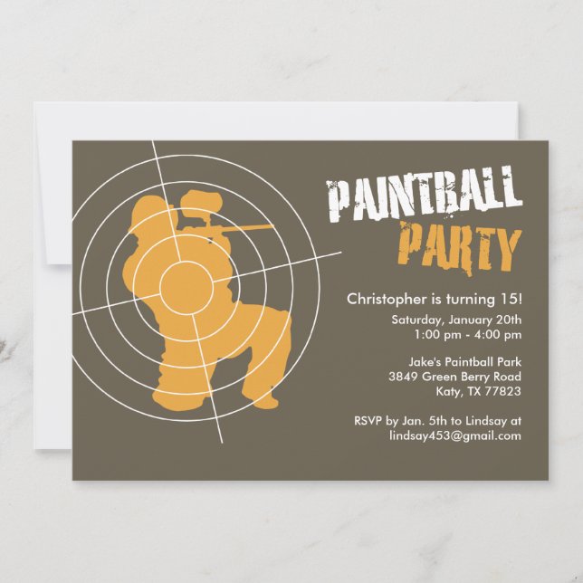 Invitations de la fête du Paintball (Devant)