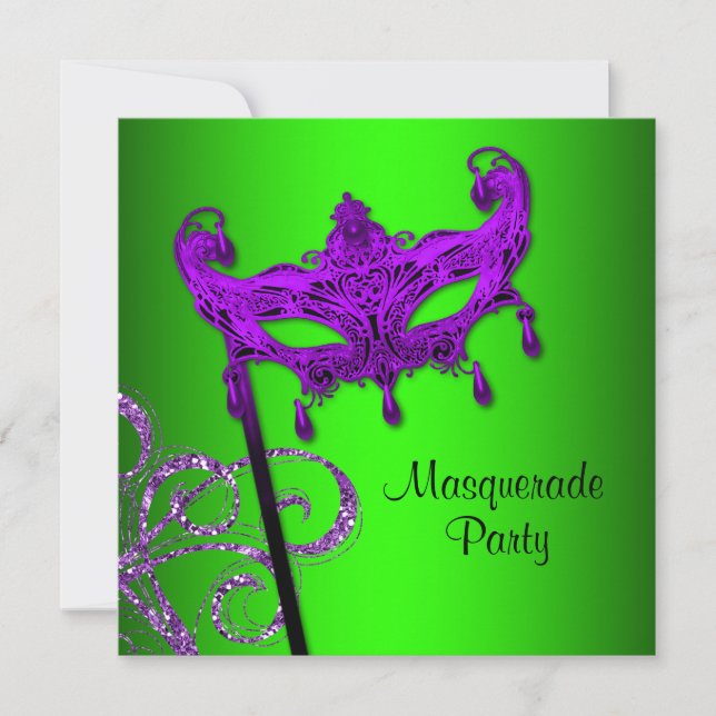 Invitations de la fête mascarade Lime Green Purple (Devant)