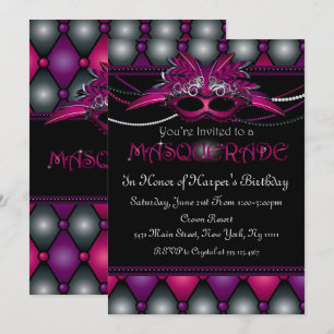 Invitations de la fête mascarade violet