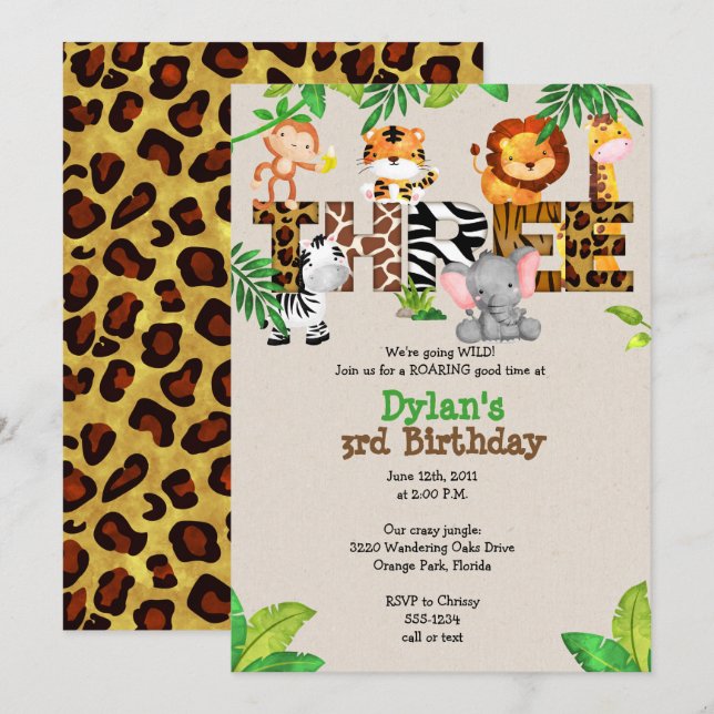Invitations de la Jungle 3e anniversaire (Devant / Derrière)
