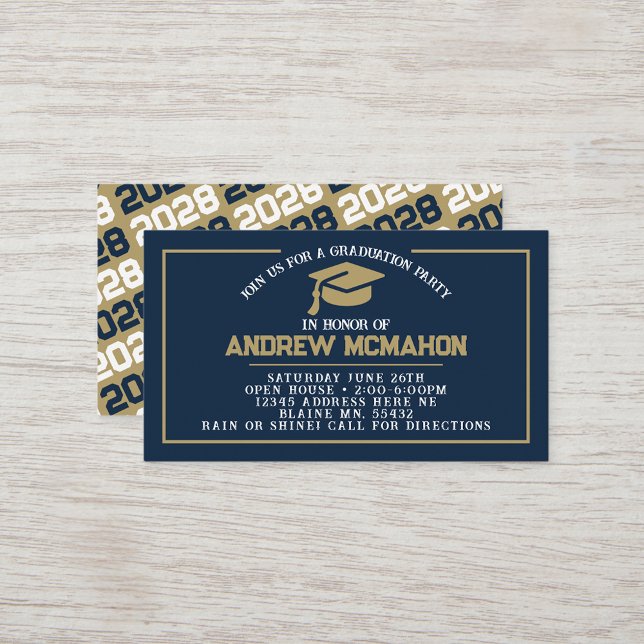 Invitations de la Marine Blue & Gold Mini Graduati (Navy Blue & Gold Mini Graduation Invites for Friends, Team Mates or as Inserts!)