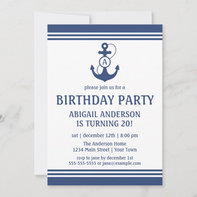 Invitations de la Marine Blue Nautical Anniversair (Devant)