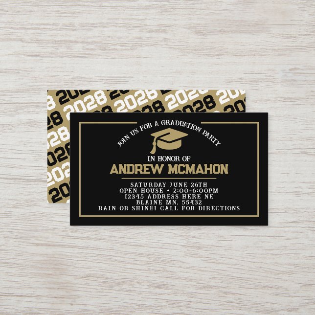 Invitations de la Mini Graduation Black & Gold (Black, White & Bronze Gold Mini Graduation Invites for Friends, Team Mates or as Inserts!)