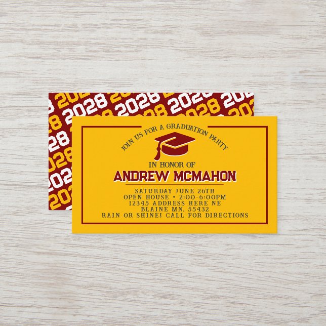 Invitations de la Mini Graduation Gold & Maroon (Gold & Maroon Mini Graduation Invitations for friends, classmates, teammates or announcement inserts)