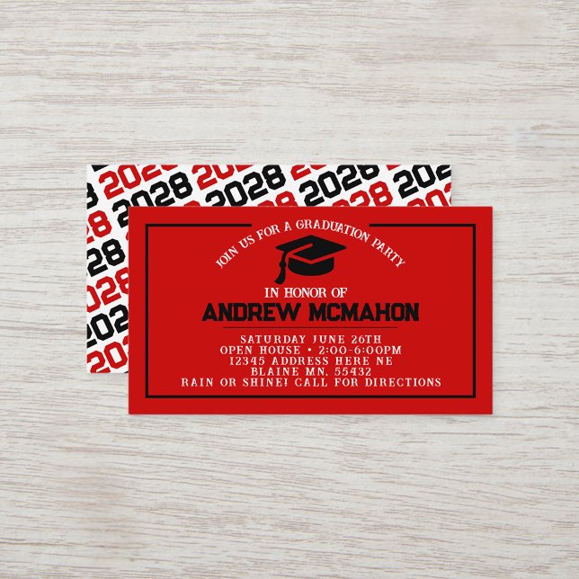 Invitations de la mini-graduation Red & Black (Red & Black Mini Graduation Invitations for friends, classmates, teammates or announcement inserts)