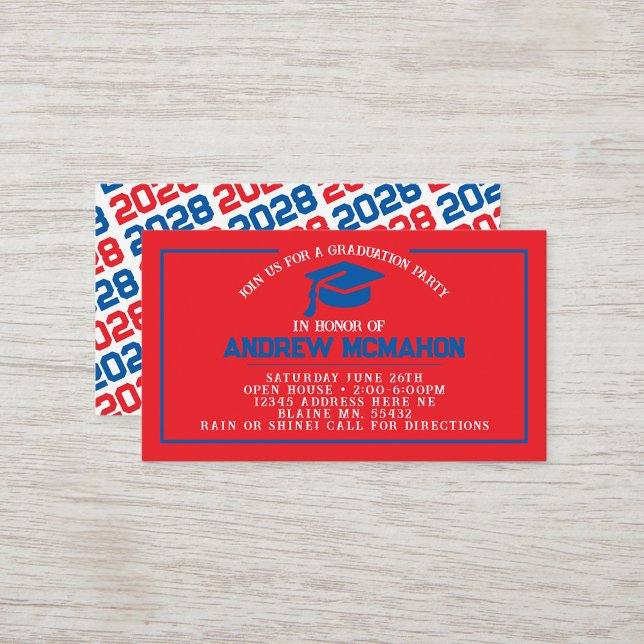 Invitations de la mini-graduation Red & Blue (Red and Blue Mini Graduation Invites for Friends, Team Mates or as Inserts!)