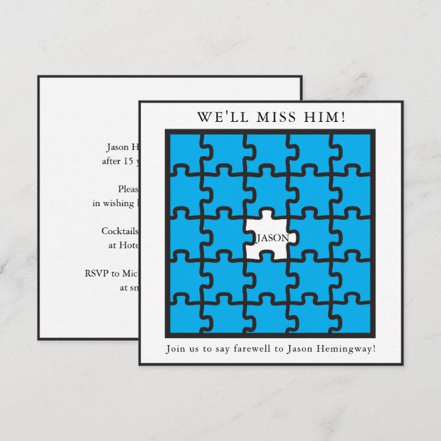 Invitations de la partie d'adieu manquante (Devant / Derrière)