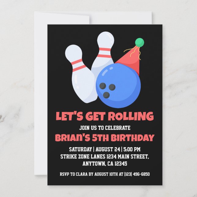 Invitations de la partie de bowling cool (Devant)
