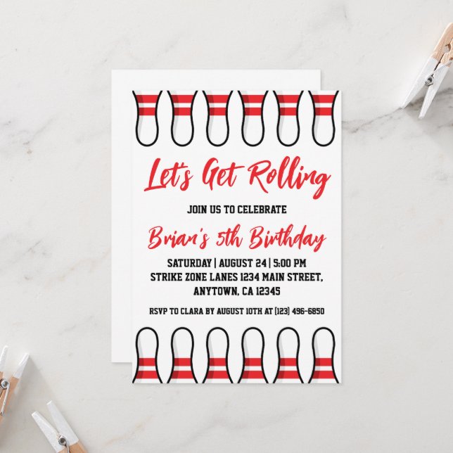 Invitations de la partie de bowling cool (Devant/Arrière en situation)