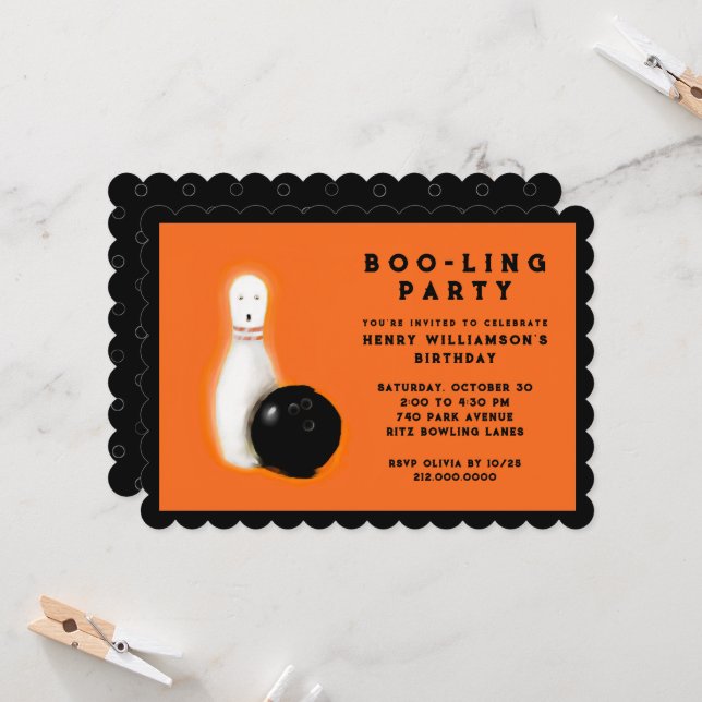 Invitations de la partie de bowling d'anniversaire (Devant/Arrière en situation)