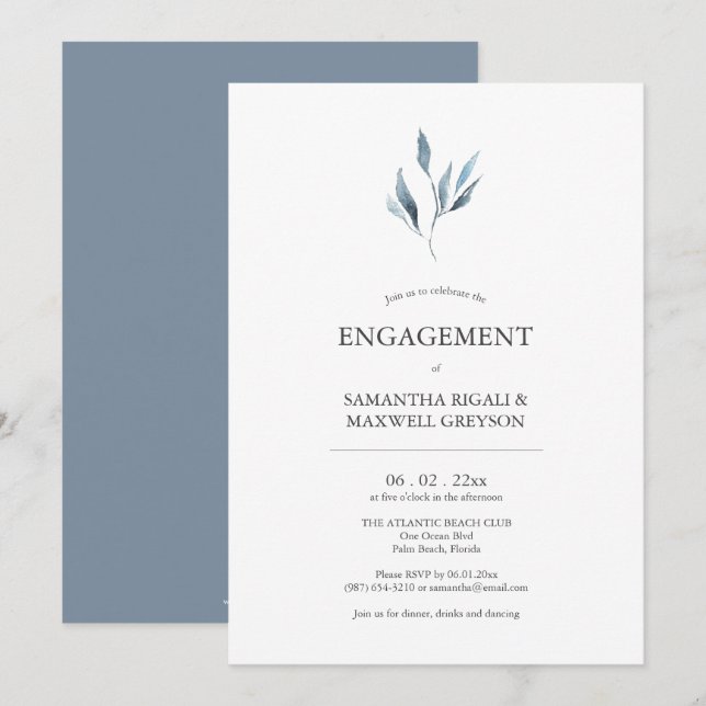 Invitations de la partie de fiançailles Dusty Blue (Devant / Derrière)