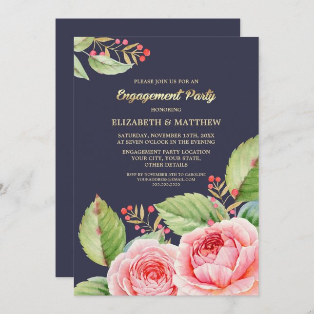 Invitations de la partie de fiançailles florales (Devant / Derrière)