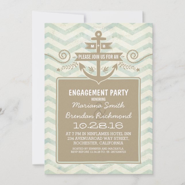 Invitations de la partie de fiançailles nautiques  (Devant)